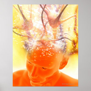 Póster Actividad cerebral, ilustraciones conceptuales del