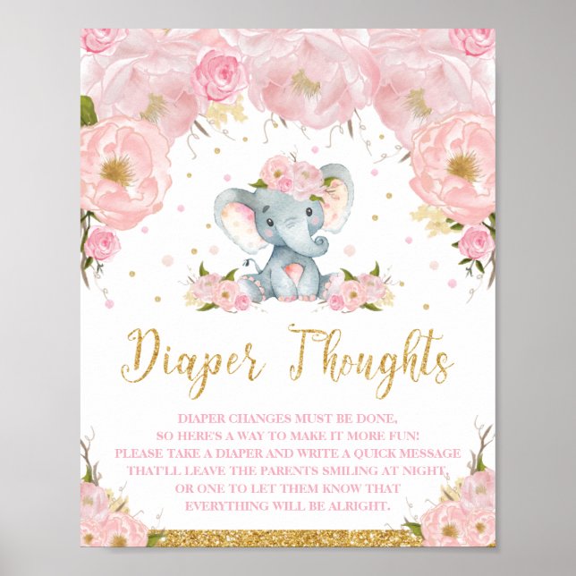 Póster Actividad de ducha de bebé elefante Pensamientos d (Frente)