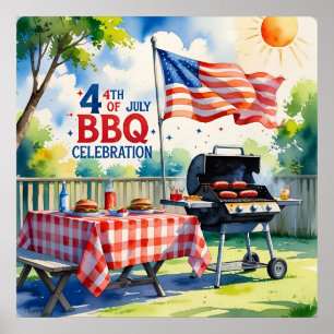 Póster Acuarela 4 de julio BBQ