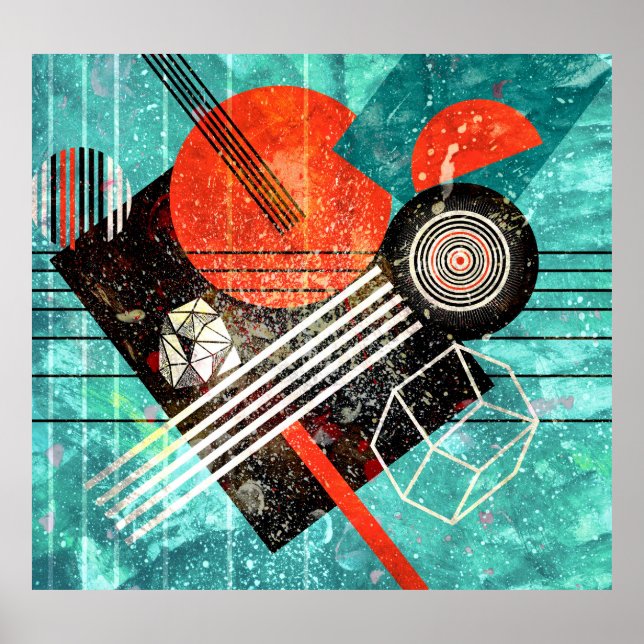 Póster acuarela abstracta, formas geométricas coloridas. (Frente)