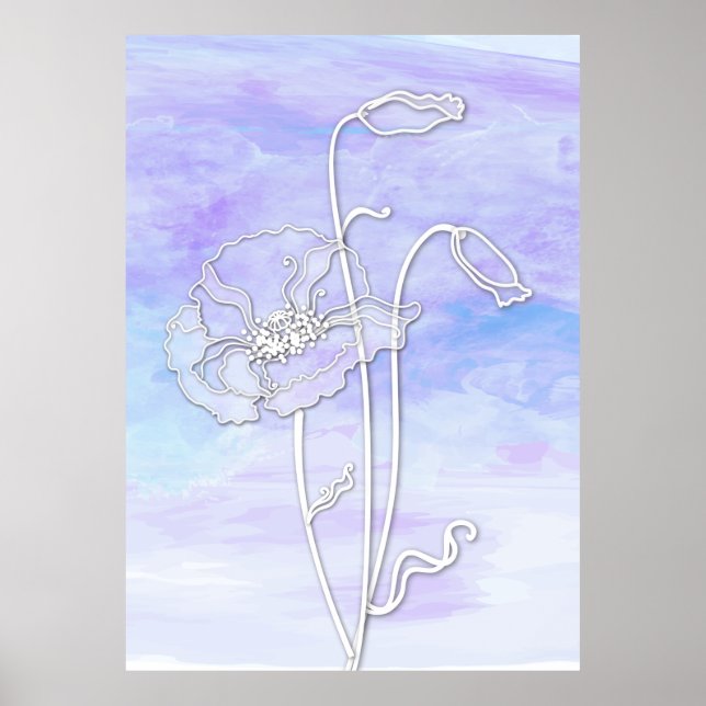 Póster Acuarela abstracta púrpura y azul y cachorros 2 (Frente)