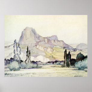 Póster Acuarela antigua Le Puy Francia del paisaje del