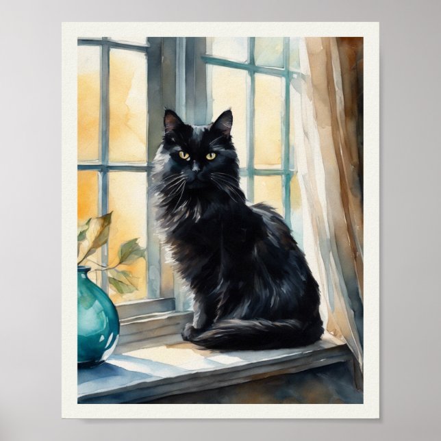 Póster Acuarela Aqua Vase para gato persa negro (Frente)