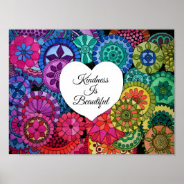 Póster Acuarela Arcoiris Mandala con corazón
