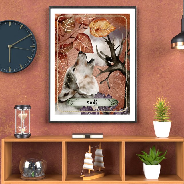 Póster Acuarela Art Wolf Howling en plena naturaleza luna (Subido por el creador)