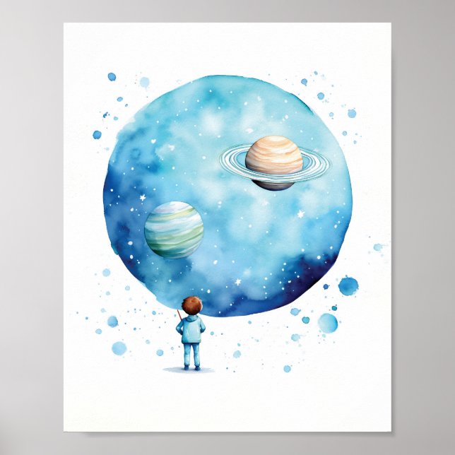 Póster Acuarela Astronauta de Baby Boy (Frente)