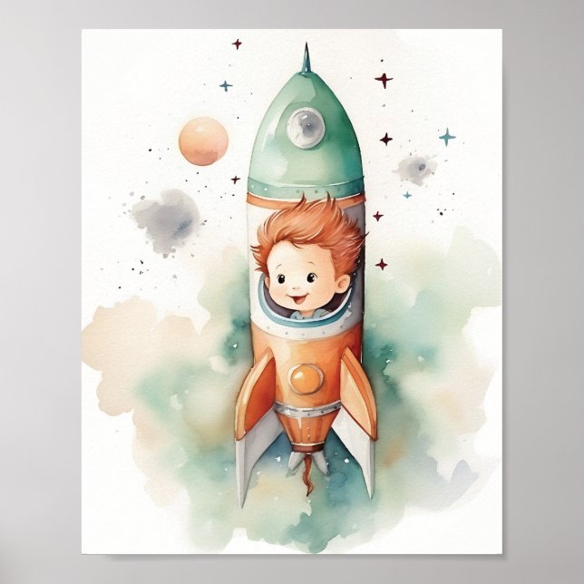 Póster Acuarela Astronauta de Baby Boy (Frente)