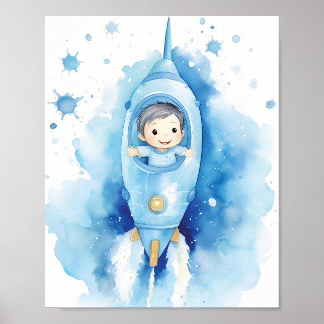Póster Acuarela Astronauta de Baby Boy (Frente)