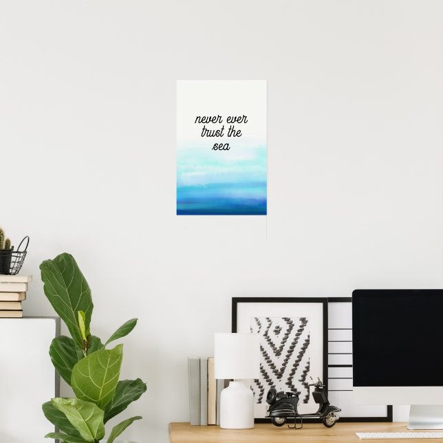 Póster Acuarela Azul de Olas (Oficina en casa)