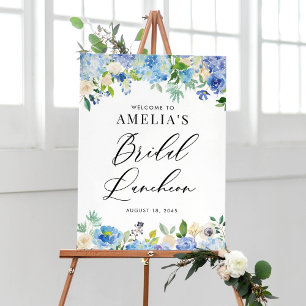 Póster Acuarela Azul Hidrangea Flores Noal Luncheon