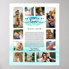 Póster acuarela azul turquesa y azul 40 razones por las q