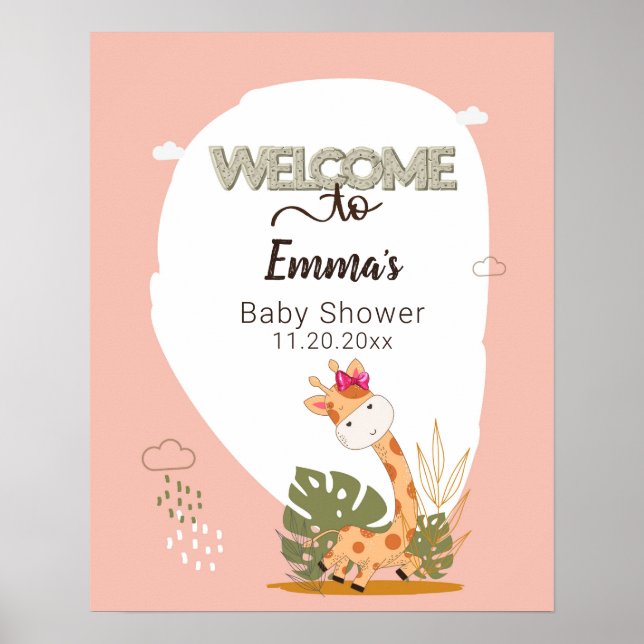 Póster acuarela Baby Giraffe, Baby Shower (Frente)