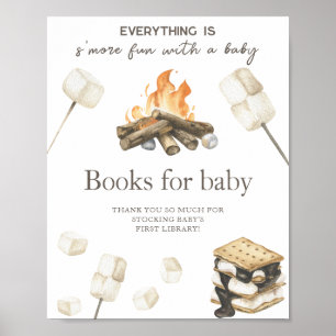 Póster Acuarela Baby shower de fogata - Libros para bebé
