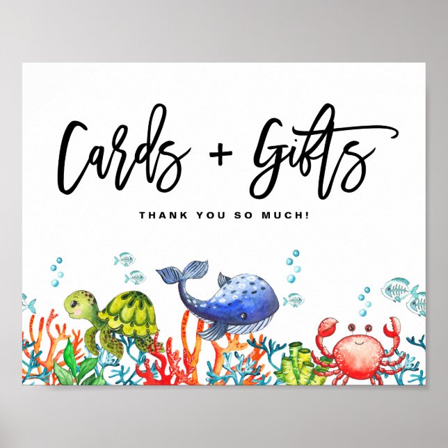 Póster Acuarela bajo las naipes del mar y los regalos cum (Frente)