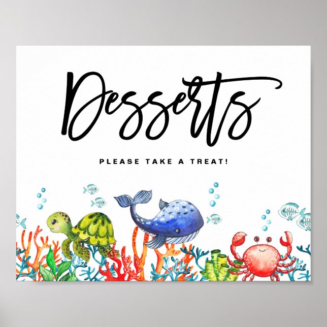 Póster Acuarela bajo los postres de cumpleaños del mar (Frente)