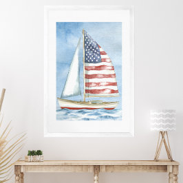 Póster Acuarela Bandera Estadounidense Patriótica