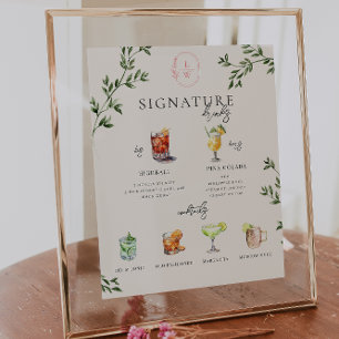 Póster Acuarela   Barra de bebidas con firma para novias 