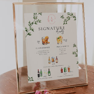 Póster Acuarela   Barra de bebidas con firma para novias 