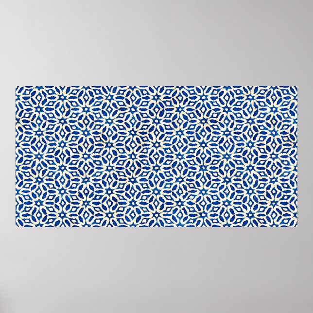 Póster acuarela batida nativa azul y blanco (Frente)
