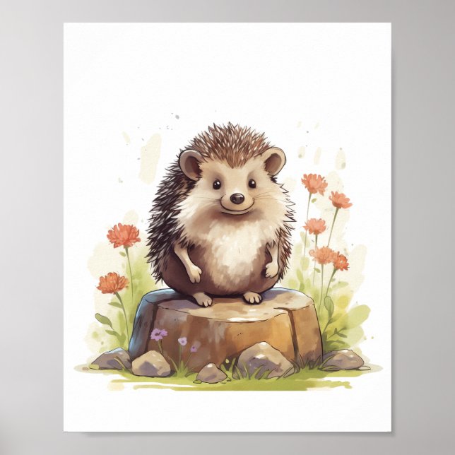 Póster Acuarela Bebé Hedgehog Nursery Wall Art Decor (Frente)