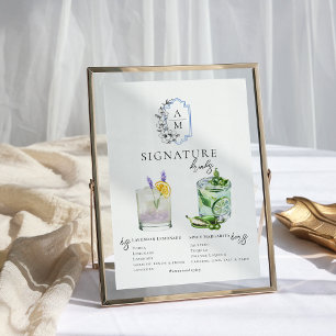 Póster Acuarela   Bebida con firma de novia y novio