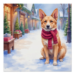 Póster Acuarela Berger Picard Plaza del Pueblo Navidad