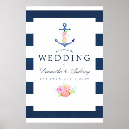 Póster Acuarela Boda floral con tema náutico