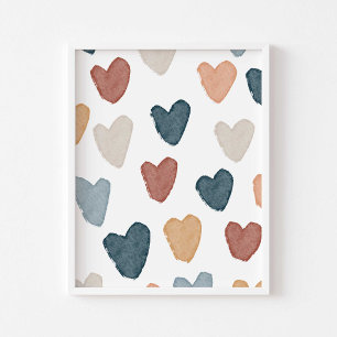 Póster Acuarela Boho arcoíris corazones poster