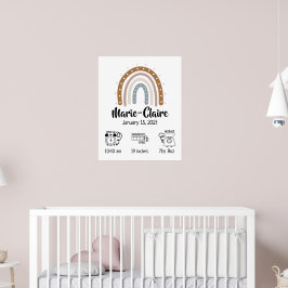 Póster acuarela boho arcoíris estadísticas de nacimiento 
