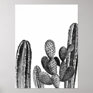 Póster Acuarela Cactus Moderno Suroeste Blanco negro