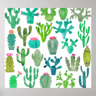 Póster Acuarela Cactus Set: Colección artística
