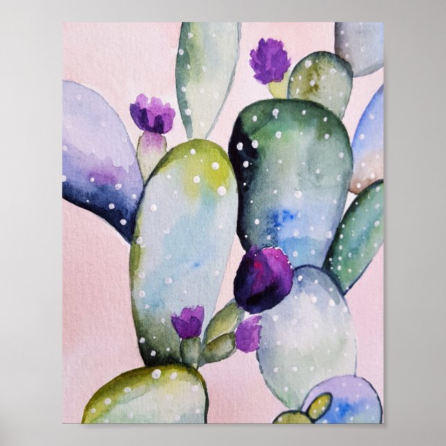 Póster Acuarela Cactus Suculento Floral (Frente)