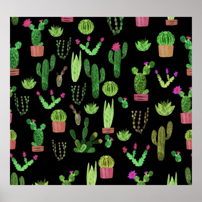 Póster Acuarela Cactuses Planta Fondo Sin Marea (Frente)
