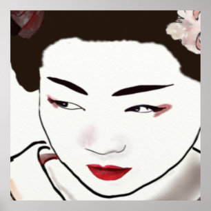 Póster Acuarela Chica Geisha