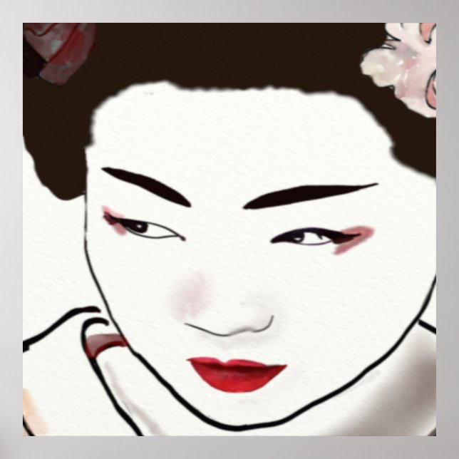 Póster Acuarela Chica Geisha (Frente)