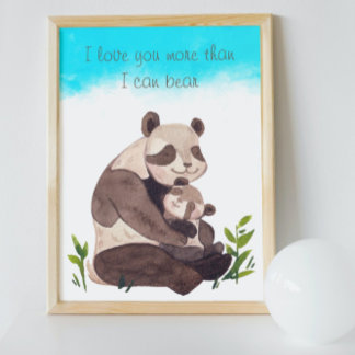 Póster Acuarela Cielo Azul Panda Oso y Guardia de presupu