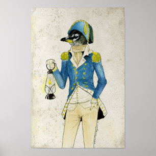 Póster Acuarela colonial del pájaro, sosteniendo la