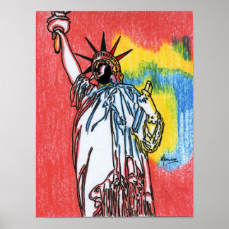 Póster Acuarela colorida moderna Estatua de la libertad