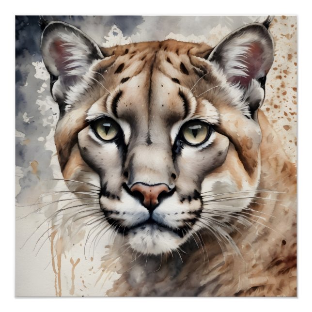 Póster Acuarela Cougar no 1 (Anverso)