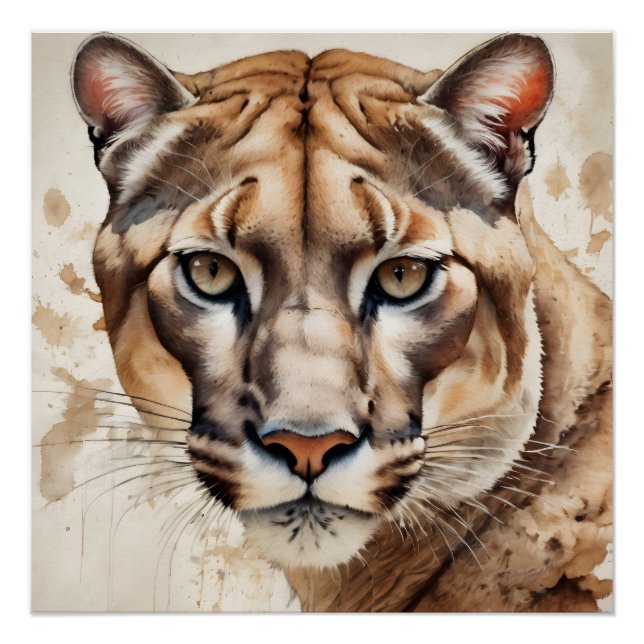 Póster Acuarela Cougar no 7 (Anverso)