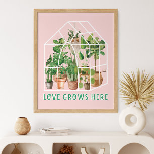 Póster Acuarela Cute planta tropical de la casa en rosa