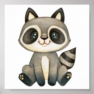 Póster Acuarela Cute Raccoon