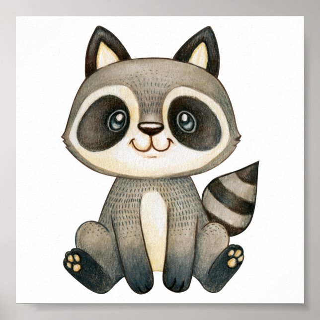 Póster Acuarela Cute Raccoon (Frente)