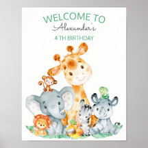 Acuarela Cute Safari Jungle Animales Cumpleaños