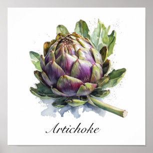 Póster Acuarela de Alcachofa Botánica Jardín de Cocina
