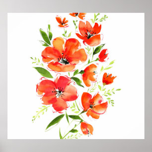 Póster Acuarela de amapola ornamental: Bouquet aislado