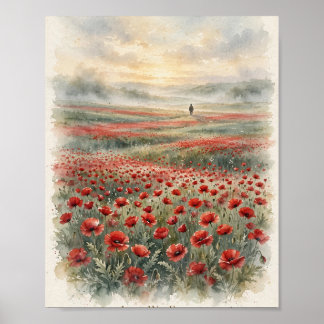 Póster Acuarela de amapolas de recuerdo 'No lo olvidemos'