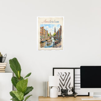 Póster Acuarela de Ámsterdam Países Bajos