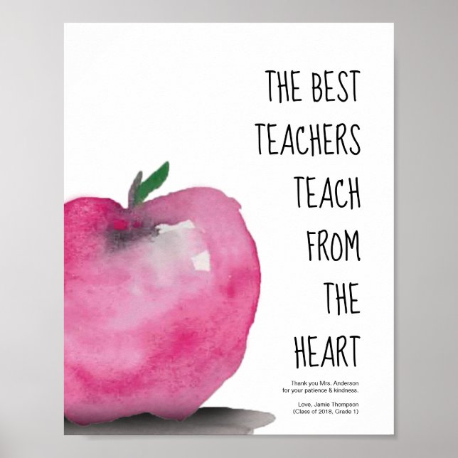Póster Acuarela de Apple para el mejor profesor gracias (Frente)