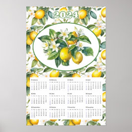 Póster Acuarela de árbol de limón vintage del calendario 